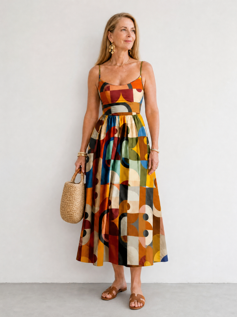 Zoraline | Geometric Print Midi Dress