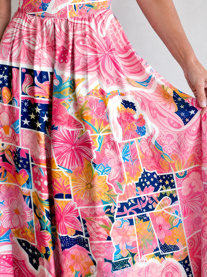 Valhala | Patchwork Floral Print Midi Dress
