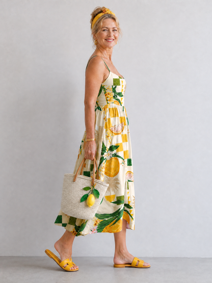 Aurexia | Citrus Print Sleeveless Midi Dress