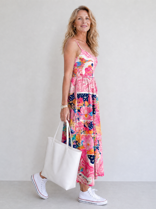 Valhala | Patchwork Floral Print Midi Dress