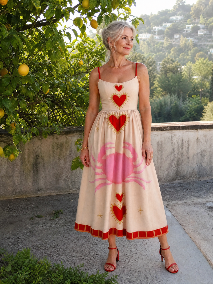 Aurevra | Heart Motif Sleeveless Midi Dress