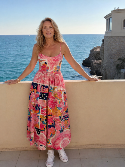 Valhala | Patchwork Floral Print Midi Dress