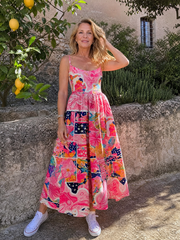 Valhala | Patchwork Floral Print Midi Dress