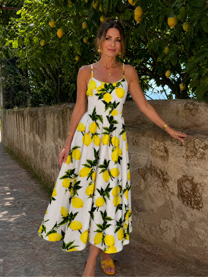 Limonelle | Lemon Print Sleeveless Midi Dress