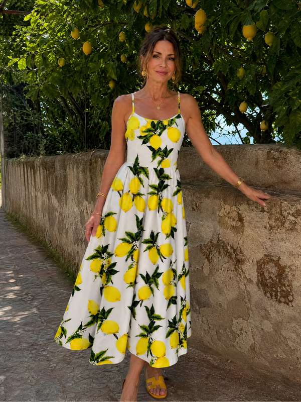 Limonelle | Lemon Print Sleeveless Midi Dress