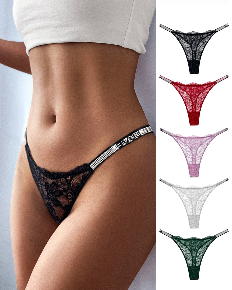 Curvvvy ShineLace – Tanga con encaje y detalles brillantes