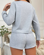 Curvvvy® WaffleCozy – Classic Waffle Long-Sleeve Lounge Set with Shorts