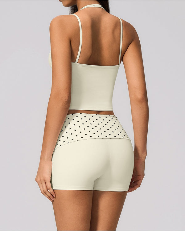Curvvvy™ Contrast Polka Dot Halter Sculpting Yoga Tank