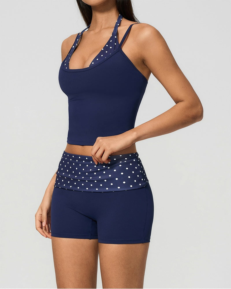 Curvvvy™ Contrast Polka Dot Halter Sculpting Yoga Tank