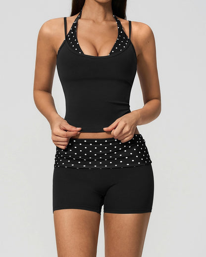 Curvvvy™ Contrast Polka Dot Halter Sculpting Yoga Tank
