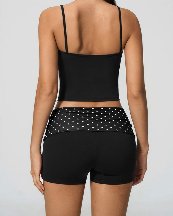 Curvvvy™ Contrast Polka Dot Halter Sculpting Yoga Tank