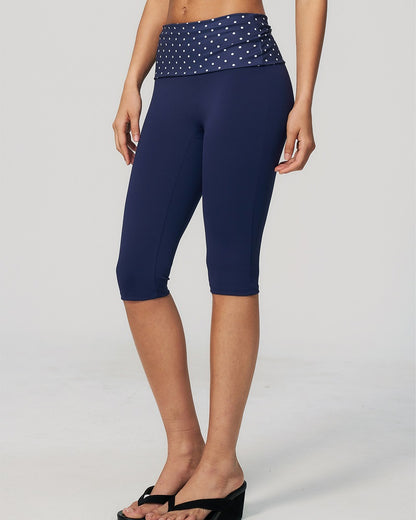 Curvvvy™ Contrast Polka Dot Foldover Waist Capri Leggings