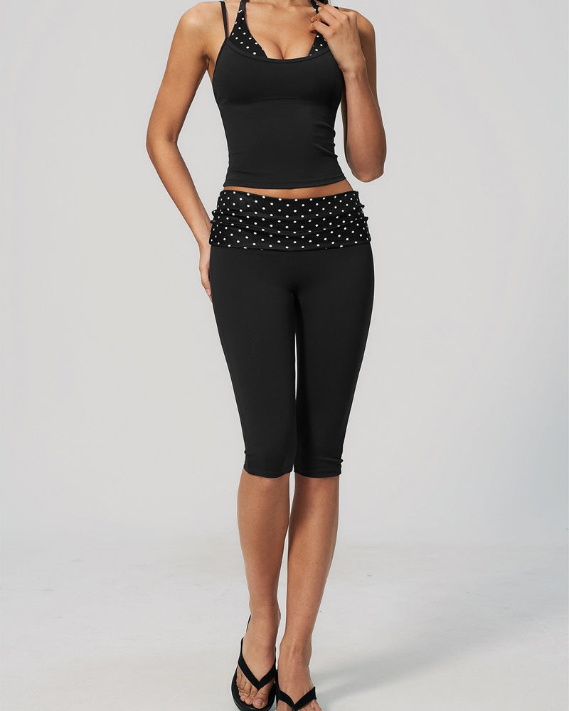 Curvvvy™ Contrast Polka Dot Foldover Waist Capri Leggings