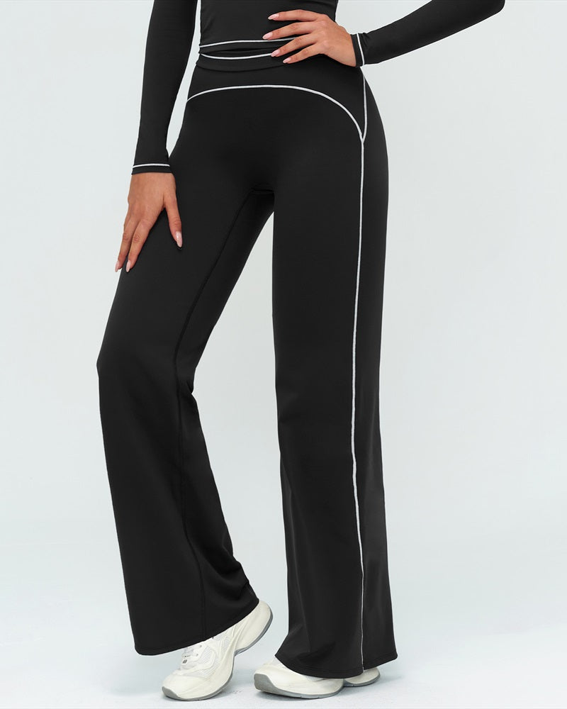 Curvvvy™ High-Waisted Contrast Panel Wide Leg Pants