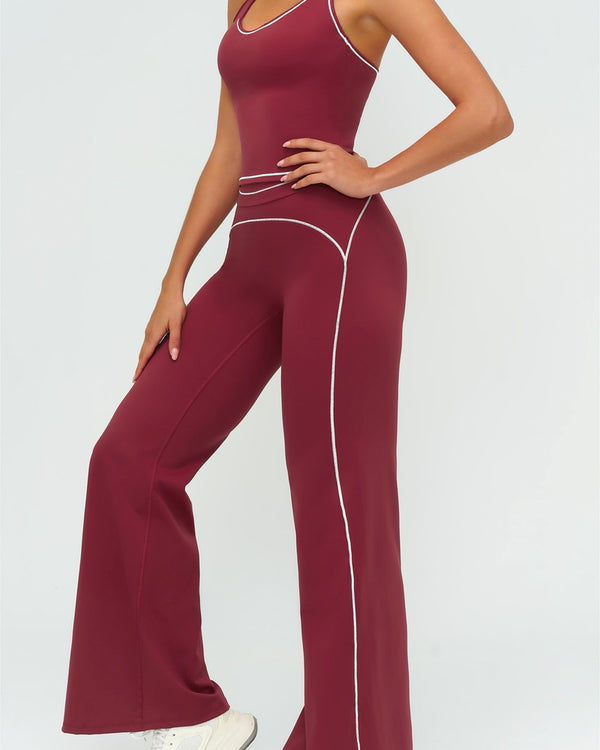 Curvvvy™ High-Waisted Contrast Panel Wide Leg Pants