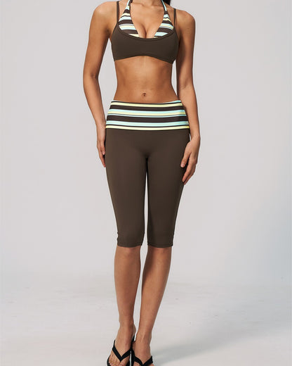 Curvvvy™ Contrast Trim Strappy Back Halter Sports Bra