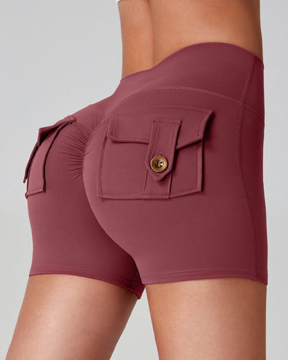 Curvvvy™ Cargo Pocket Scrunch High-Waisted Yoga Shorts