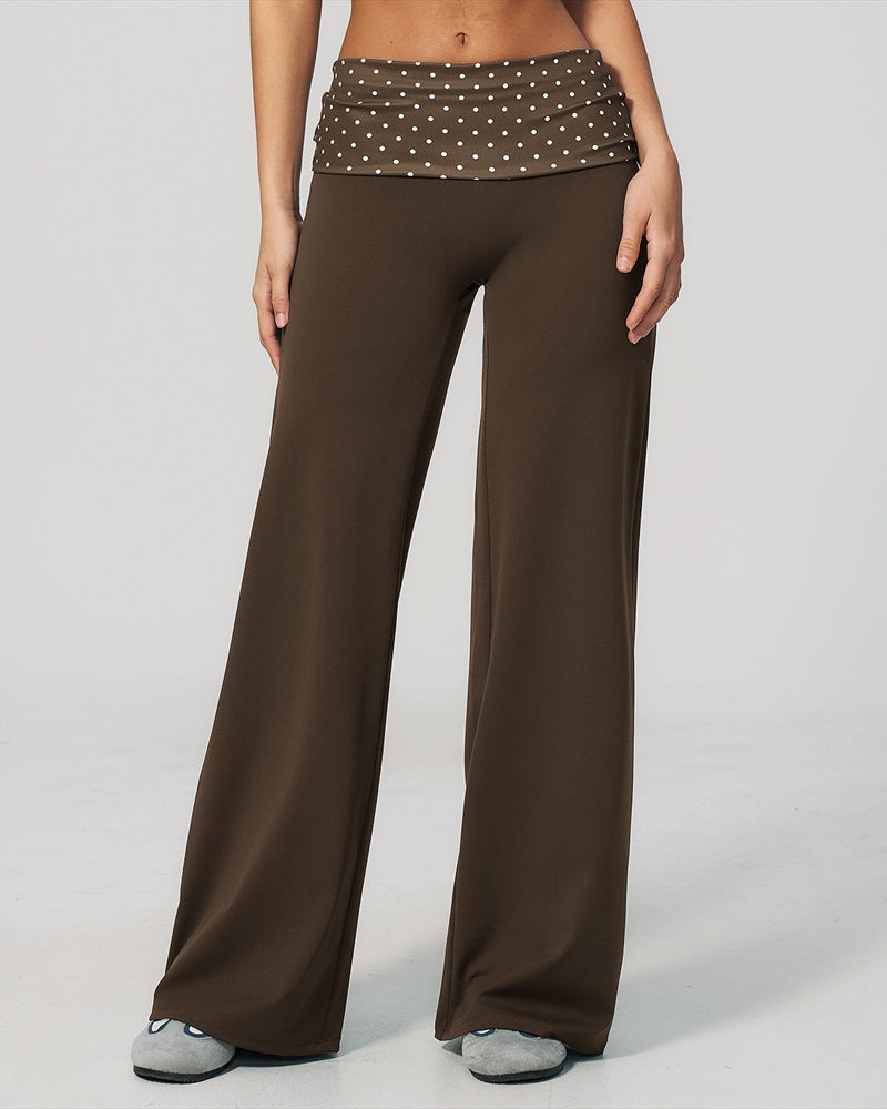 Curvvvy™ Contrast Polka Foldover Waist Wide Yoga Pants