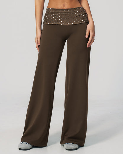 Curvvvy™ Contrast Polka Foldover Waist Wide Yoga Pants