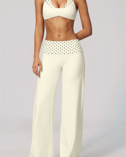Curvvvy™ Contrast Polka Foldover Waist Wide Yoga Pants