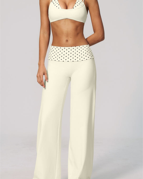 Curvvvy™ Contrast Polka Foldover Waist Wide Yoga Pants