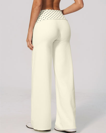 Curvvvy™ Contrast Polka Foldover Waist Wide Yoga Pants