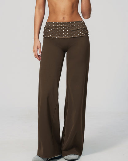 Curvvvy™ Contrast Polka Foldover Waist Wide Yoga Pants