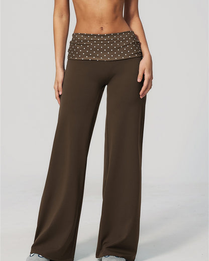 Curvvvy™ Contrast Polka Foldover Waist Wide Yoga Pants