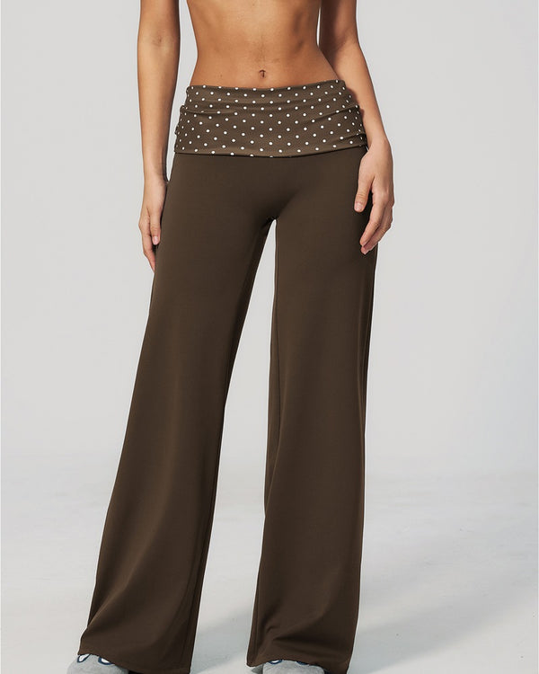 Curvvvy™ Contrast Polka Foldover Waist Wide Yoga Pants