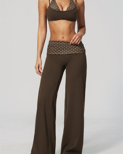 Curvvvy™ Contrast Polka Foldover Waist Wide Yoga Pants