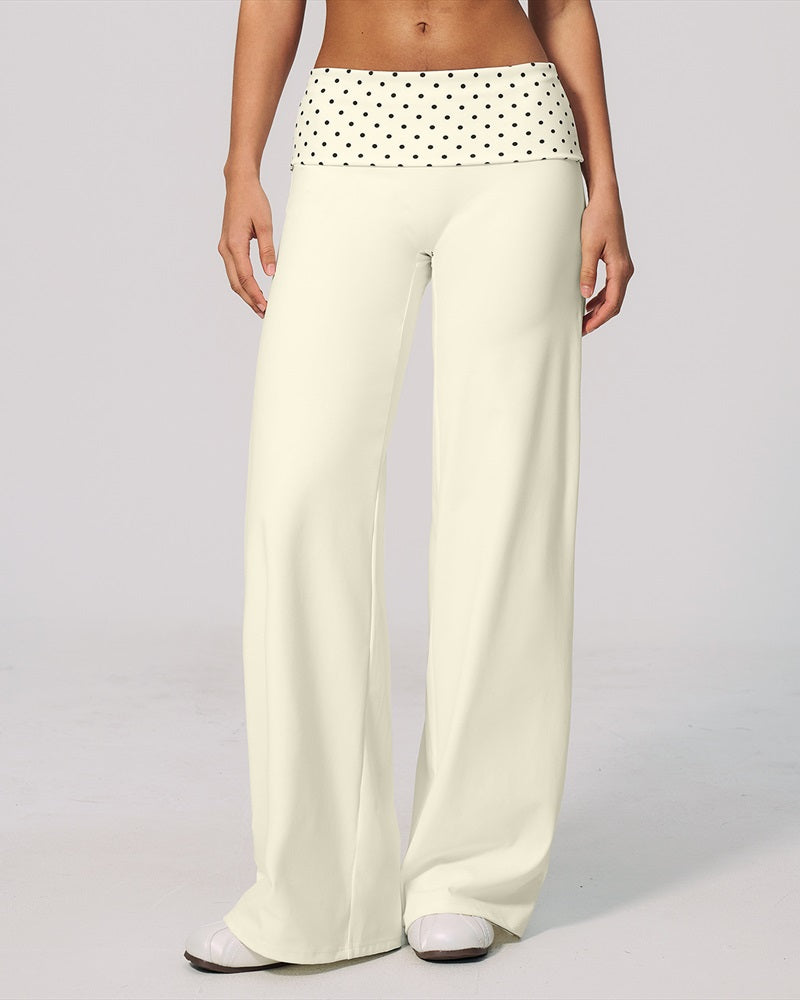 Curvvvy™ Contrast Polka Foldover Waist Wide Yoga Pants