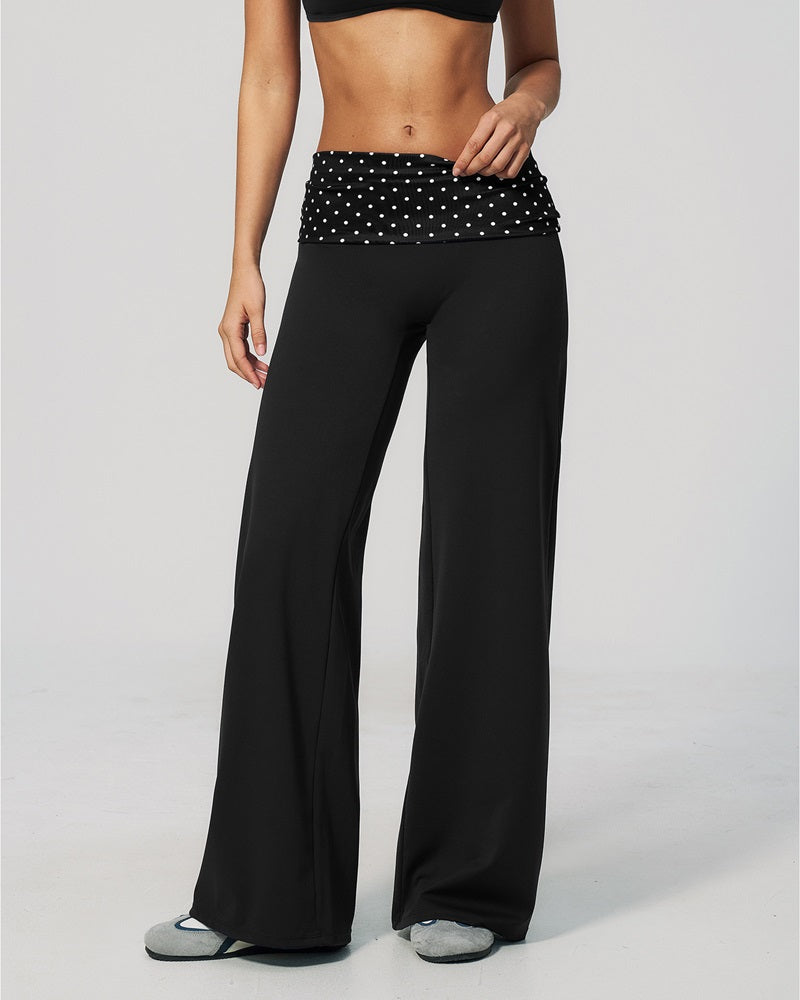 Curvvvy™ Contrast Polka Foldover Waist Wide Yoga Pants
