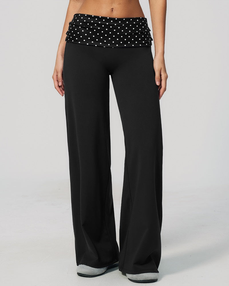 Curvvvy™ Contrast Polka Foldover Waist Wide Yoga Pants