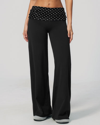 Curvvvy™ Contrast Polka Foldover Waist Wide Yoga Pants