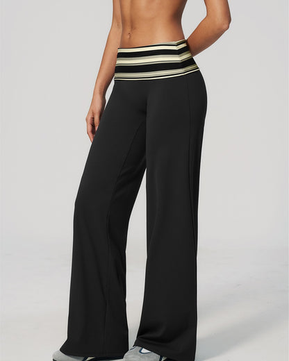 Curvvvy™ Contrast Polka Foldover Waist Wide Yoga Pants