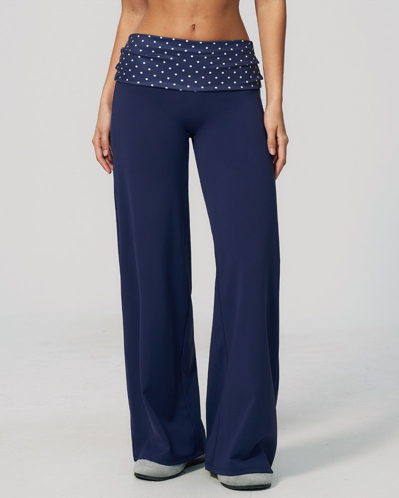 Curvvvy™ Contrast Polka Foldover Waist Wide Yoga Pants