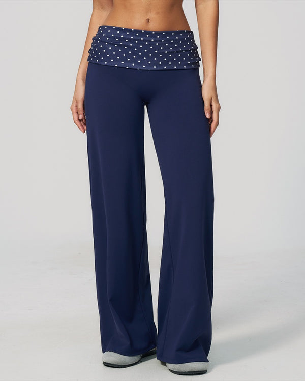 Curvvvy™ Contrast Polka Foldover Waist Wide Yoga Pants
