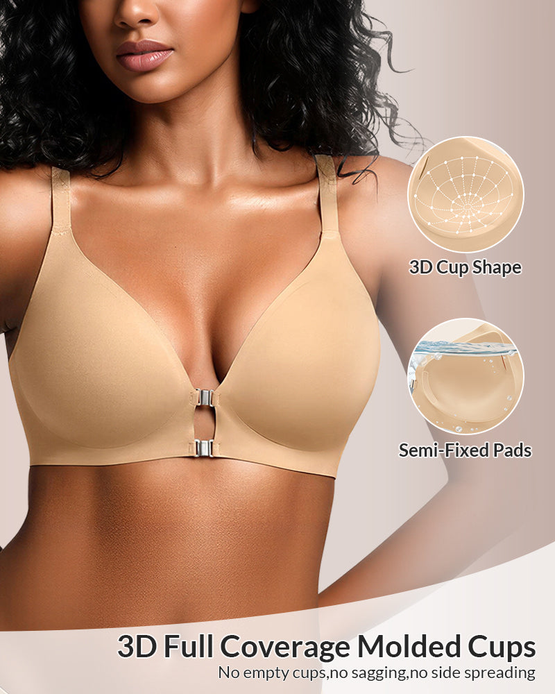 Curvvvy® Seamless Front-Closure Wire-Free Racerback Bra