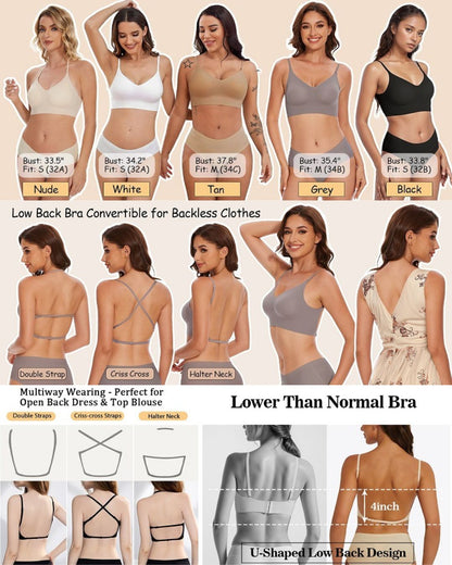 Curvvvy® Soft Triangle Bralette Invisible Low Back with Multiple Tie Styling Options