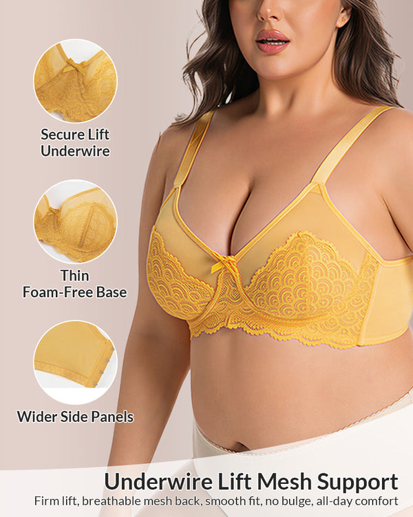 Curvvvy® Scalloped Mermaid Lace Unlined Full Cup Underwire Bra - Plus Size
