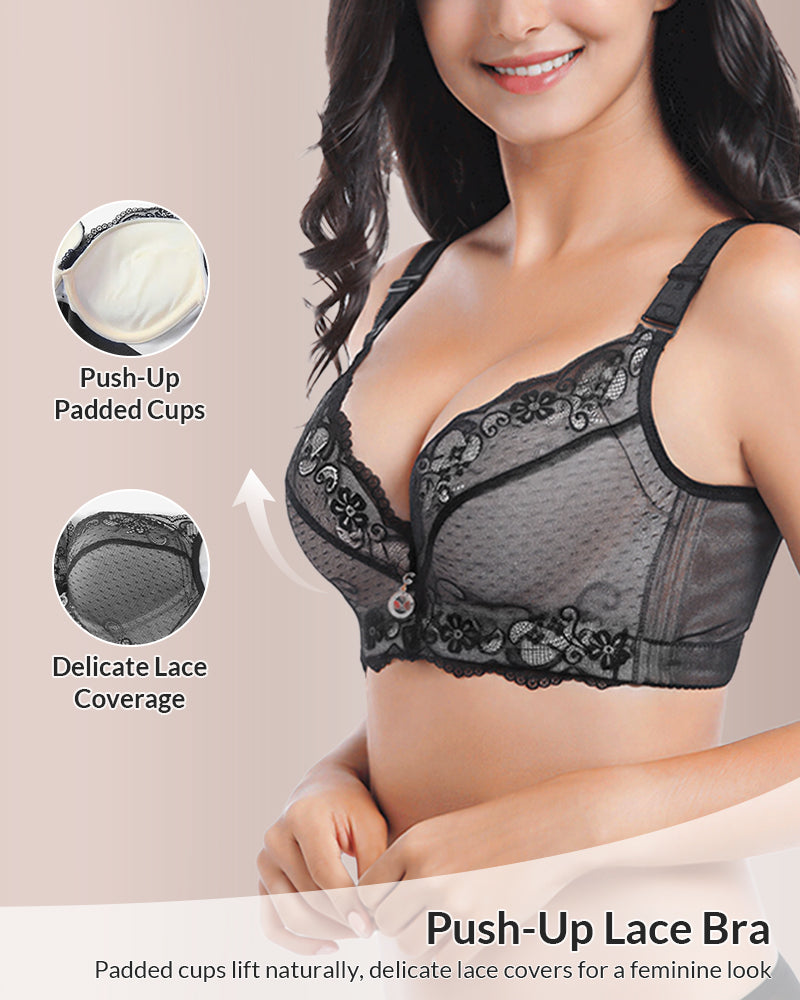 Curvvvy® Full Coverage Floral Lace Push-Up Shaping Bra
