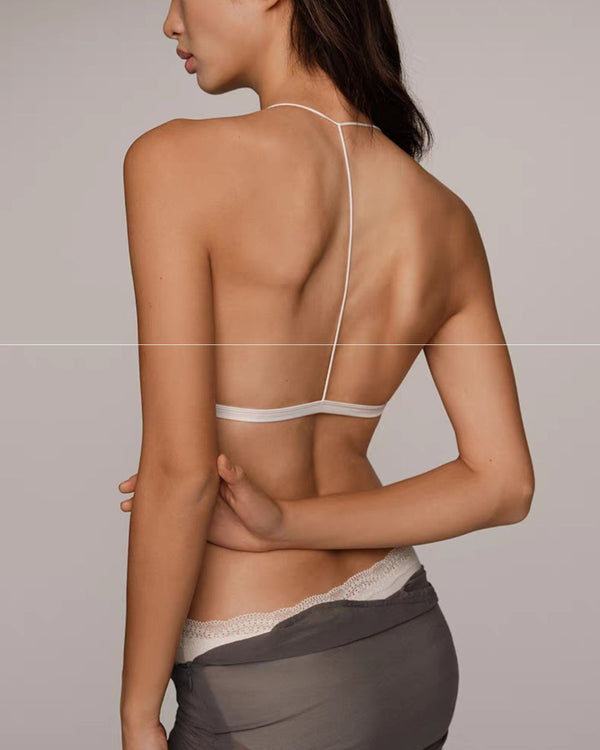 Curvvvy® French Front Closure Lace Back Triangle Bra Thin Straps Lightweight Elegant Lingerie