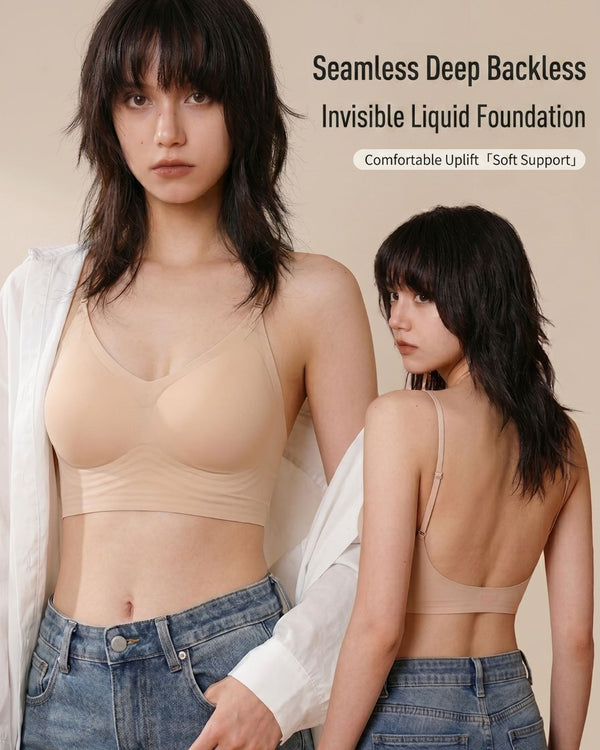 Curvvvy® U-Back Invisible Halter Thin Straps Push-Up Seamless JellyBra Support Backless Lingerie
