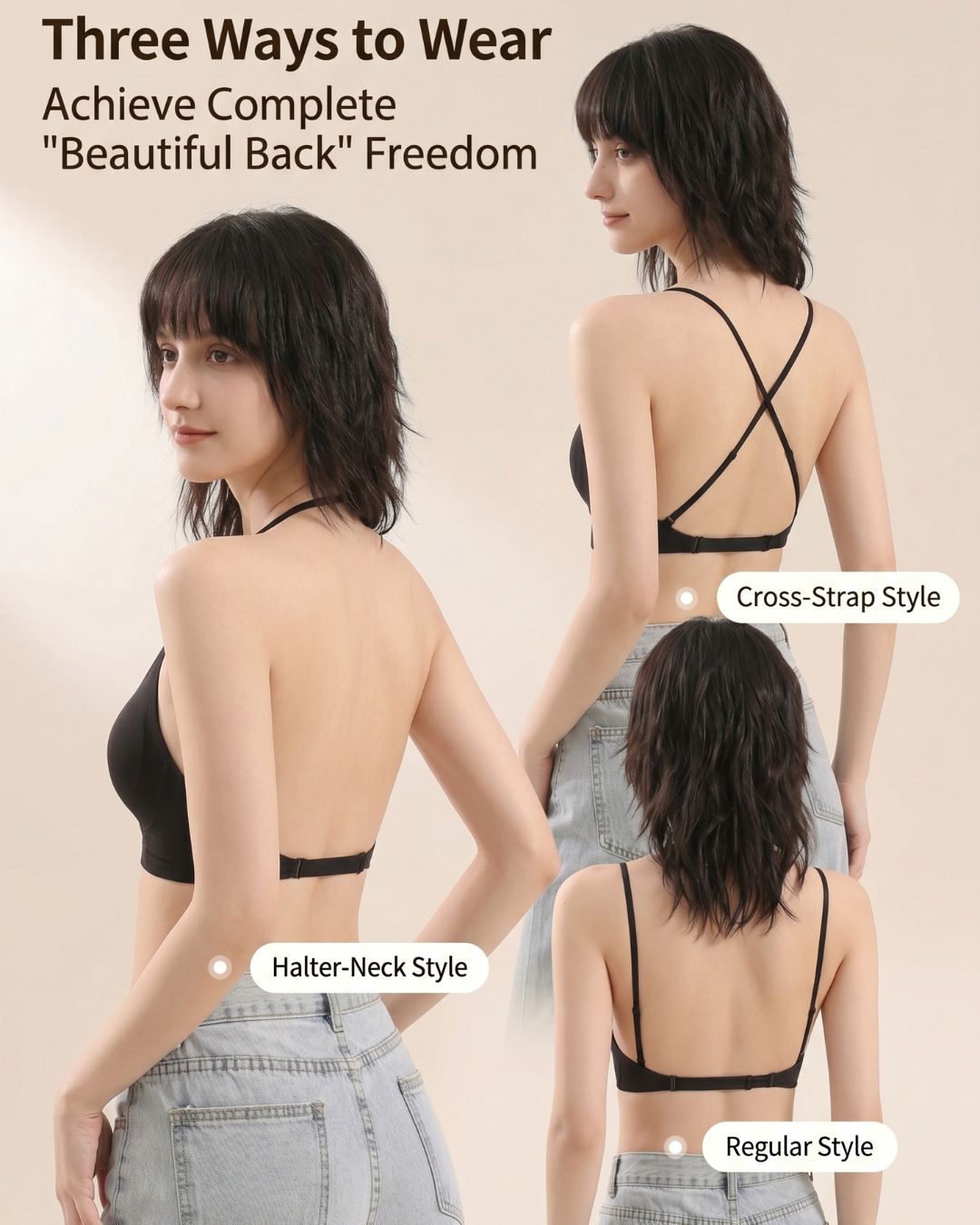 Curvvvy® U-Back Invisible Halter Thin Straps Push-Up Seamless JellyBra Support Backless Lingerie