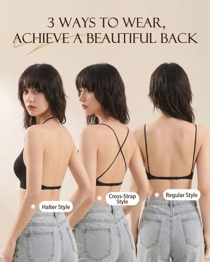 Curvvvy® U-Back Invisible Halter Thin Straps Push-Up Seamless JellyBra Support Backless Lingerie