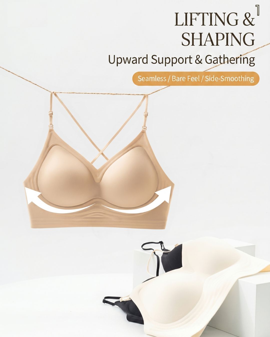 Curvvvy® U-Back Invisible Halter Thin Straps Push-Up Seamless JellyBra Support Backless Lingerie