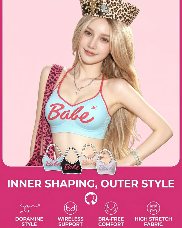 Curvvvy® Y2K Babe Bralette Contrast Trim Crop Top Built-In Support Coastal Vacation Style