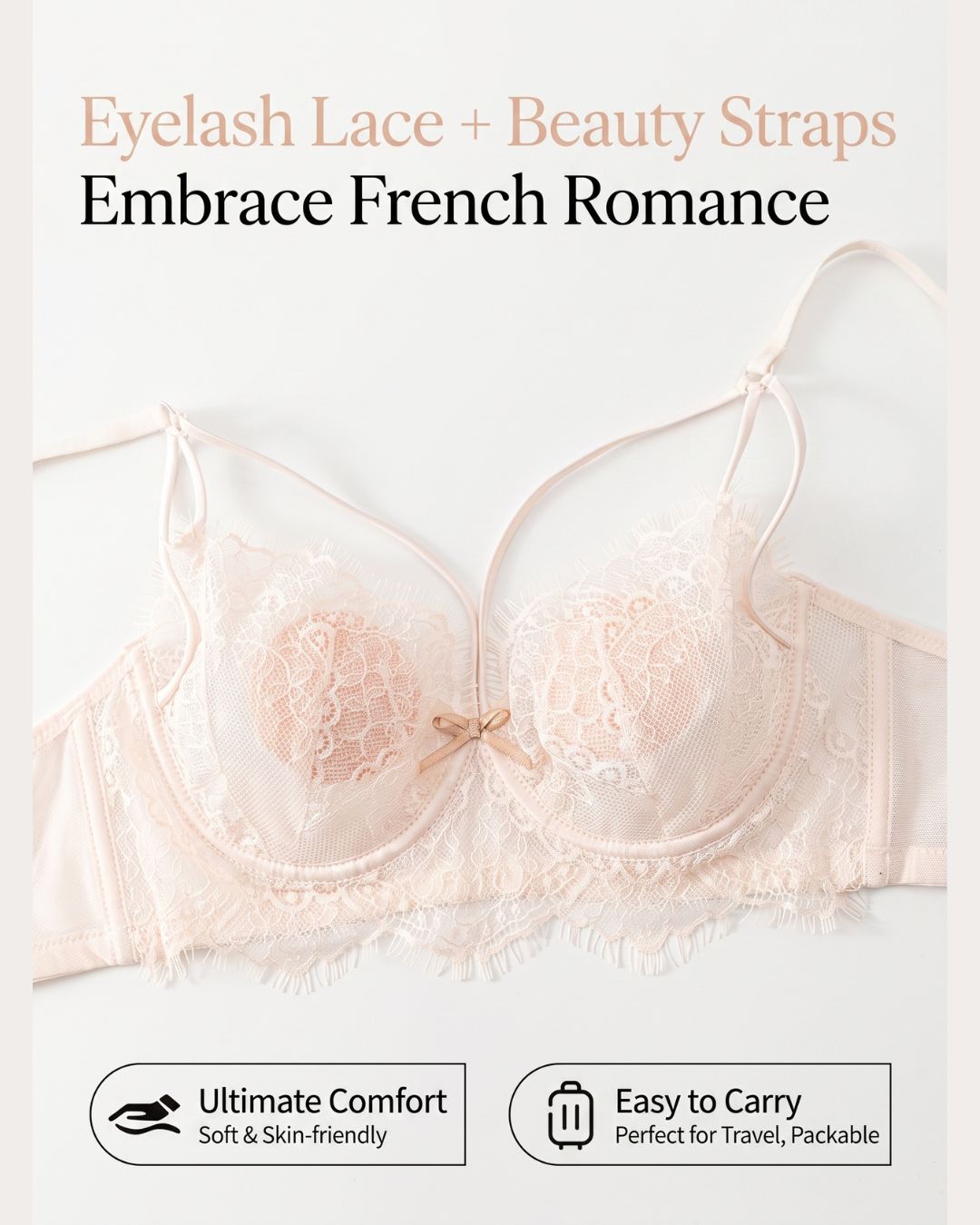 Curvvvy™ French Eyelash Lace Wireless Push-Up Bra