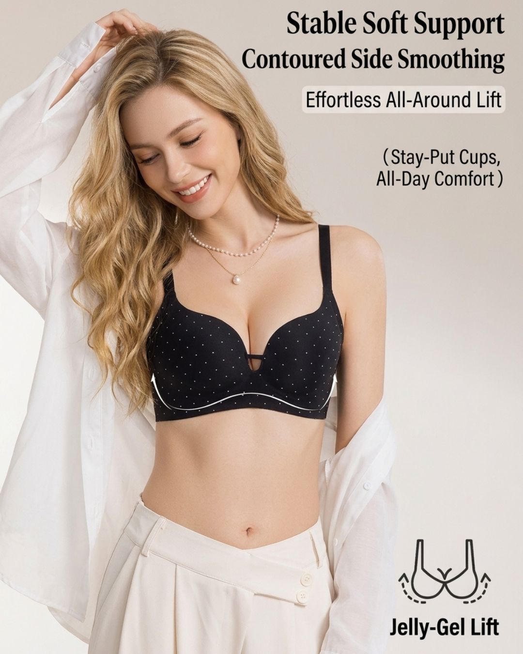 Curvvvy™ Polka Dot Wireless Plunge Push-Up Bra