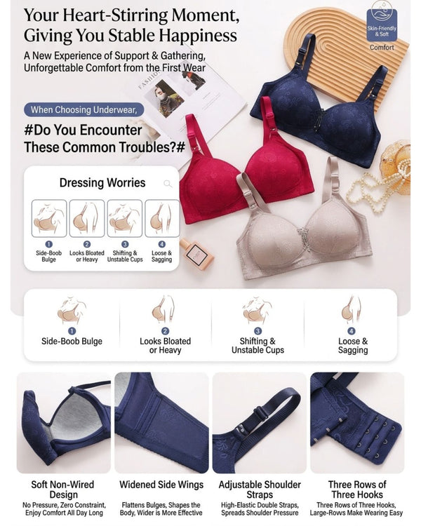 Curvvvy™ Plus Size Jacquard Wireless Push-Up Support Bra